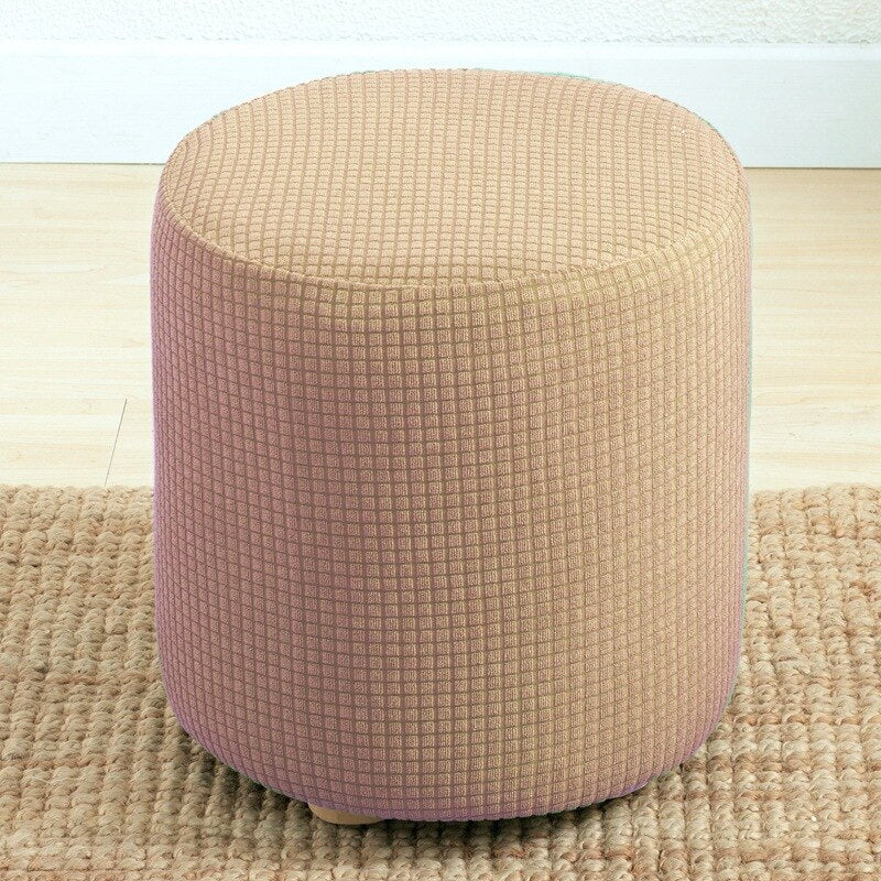 Round Shape Footstool Cover Seat Cover Covering Chair Cushion Polyester Elastic Check Ottoman Covers Living Room Chair Covers