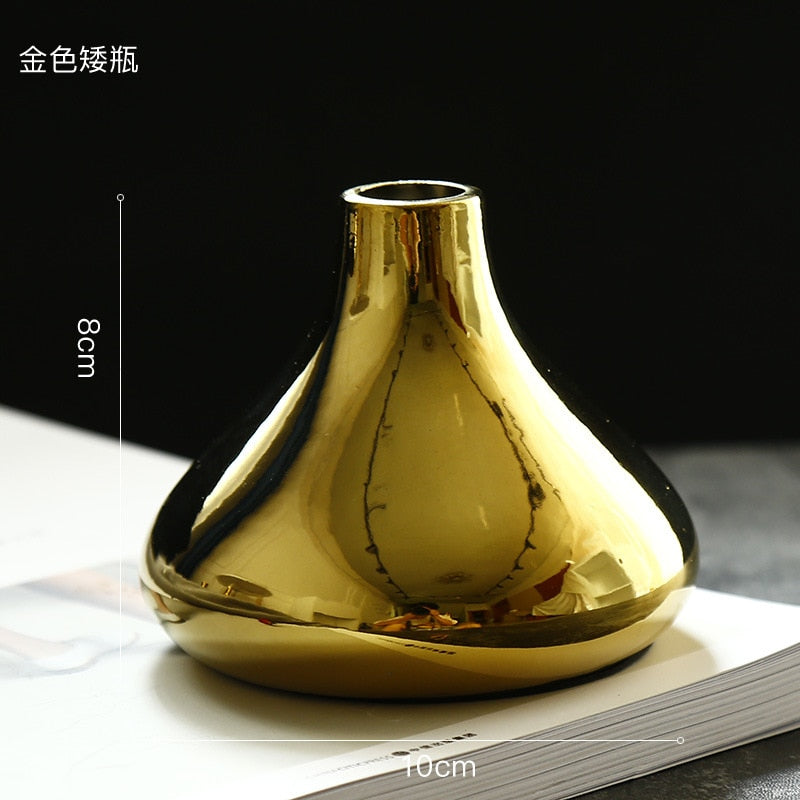 Luxury Gold Charger Ceramic Vase Dried Flower Small Bottle Table Decoration Arrange Flowers Film Props Nodic