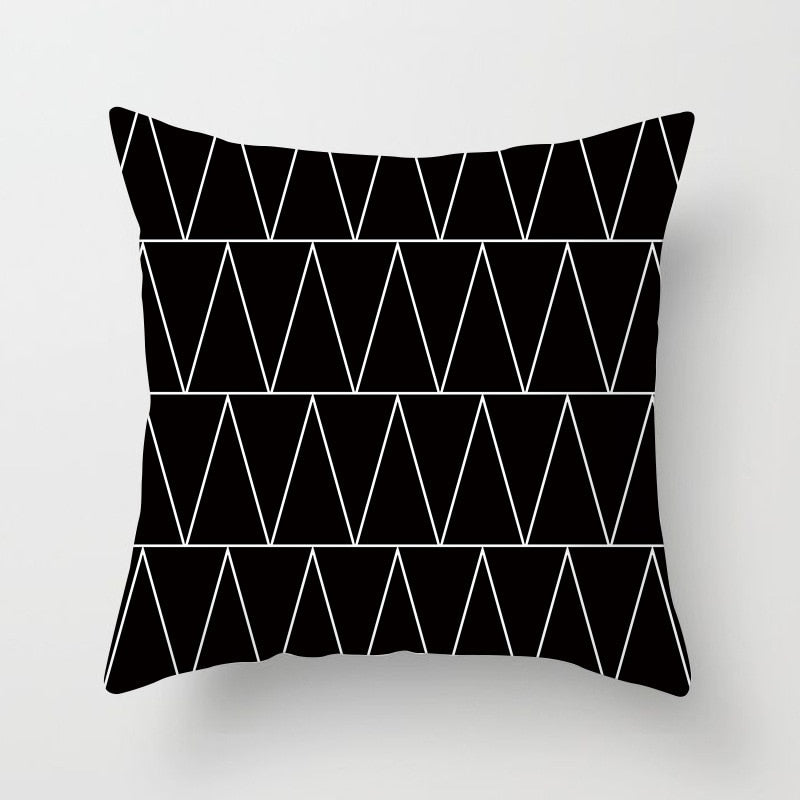 Geometric Cushion Cover Black and White Polyester Throw Pillow Case Striped Dotted Grid Triangular Geometric Art Cushion Cover