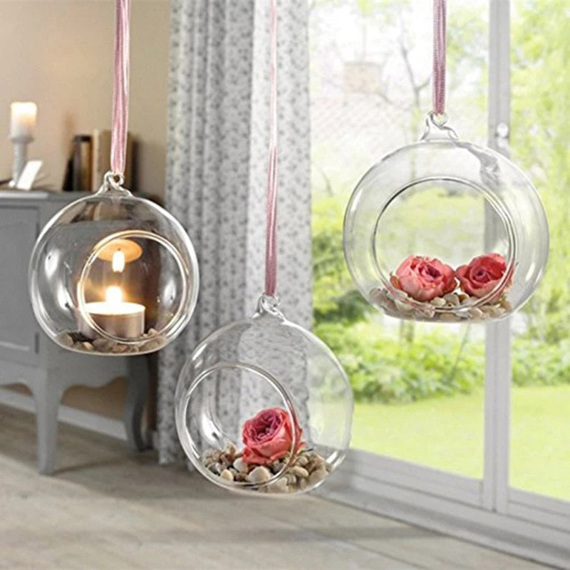 Hanging Clear Glass Ball Globe Shape Terrarium Candlestick Wedding Home Decoration Crystal Romantic Bar Party Dinner