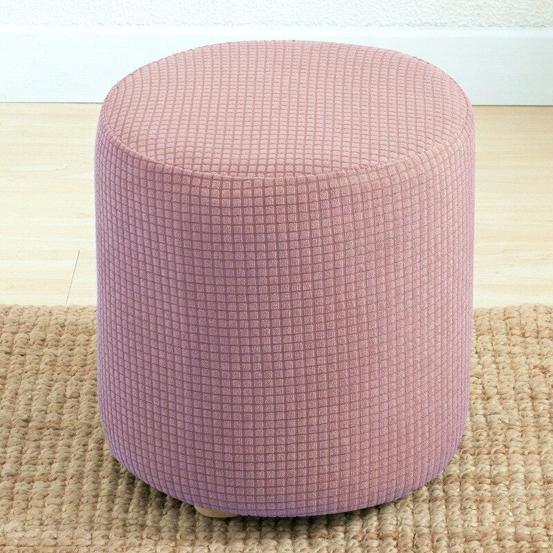 Round Shape Footstool Cover Seat Cover Covering Chair Cushion Polyester Elastic Check Ottoman Covers Living Room Chair Covers