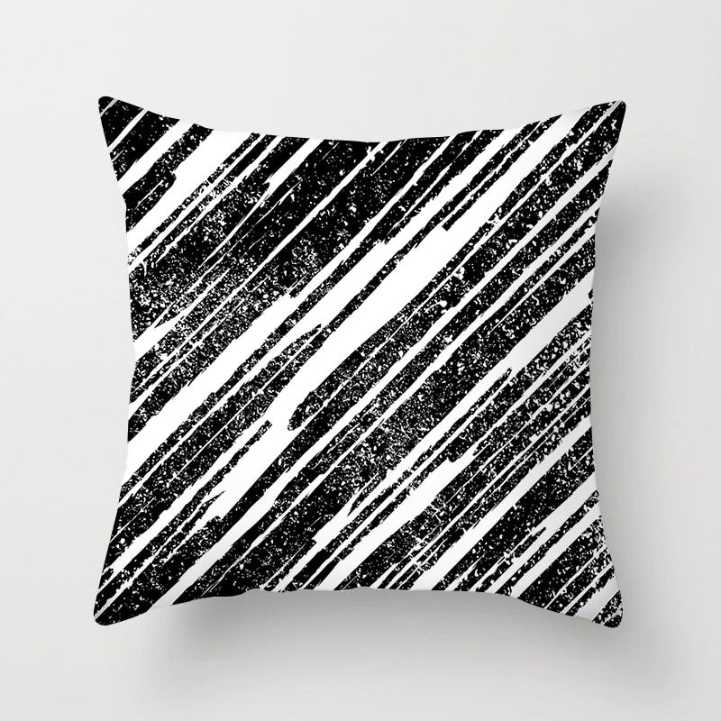 Geometric Cushion Cover Black and White Polyester Throw Pillow Case Striped Dotted Grid Triangular Geometric Art Cushion Cover