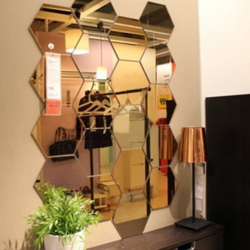 3D Hexagon Acrylic Mirror Wall Stickers DIY Art Wall Decor Stickers Living Room Mirrored Sticker Gold Home Decor wall decor living room modern decor styles modern home room design modern home styling