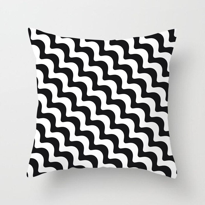 Geometric Cushion Cover Black and White Polyester Throw Pillow Case Striped Dotted Grid Triangular Geometric Art Cushion Cover