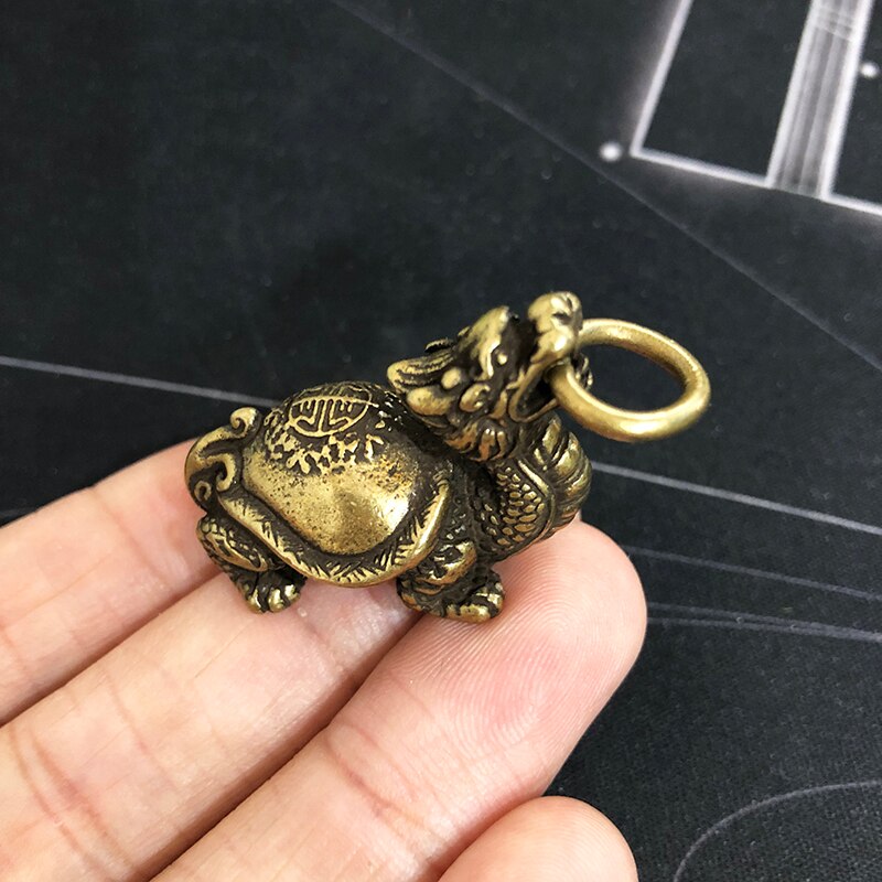 Pure Copper Chinese Dragon Turtle Lucky Desk Ornaments Vintage Brass Auspicious Animal Miniature Figurine Decorations Home Decor