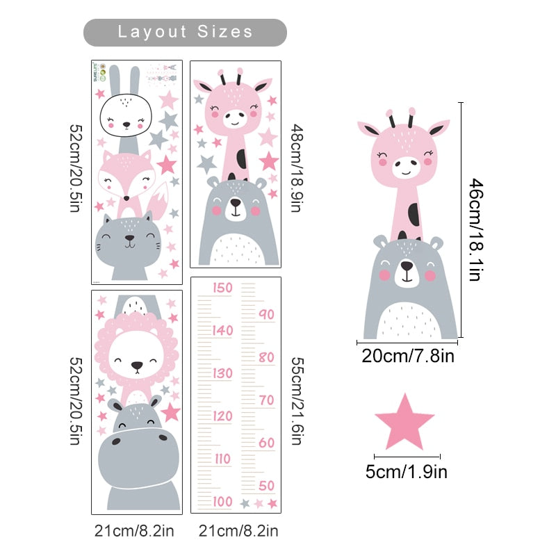 Cartoon Baby Height Measurement Lion Animals Wall Sticker Stars Vinyl Children Nursery Art Decals for Kids Room Home Decoration