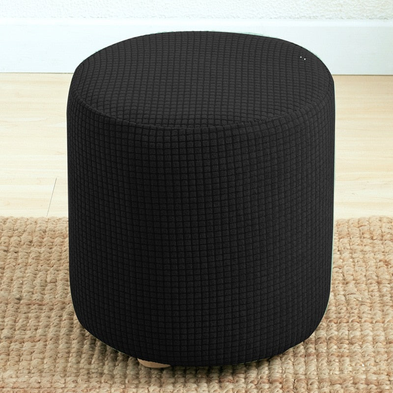 Round Shape Footstool Cover Seat Cover Covering Chair Cushion Polyester Elastic Check Ottoman Covers Living Room Chair Covers