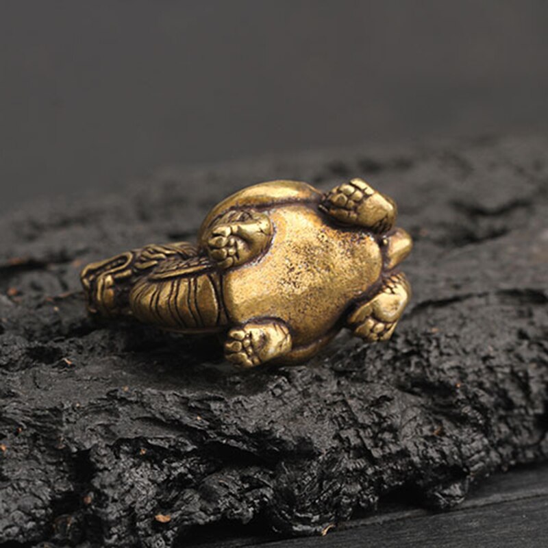 Pure Copper Chinese Dragon Turtle Lucky Desk Ornaments Vintage Brass Auspicious Animal Miniature Figurine Decorations Home Decor