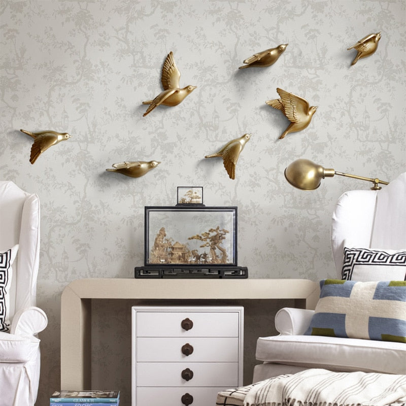 wall decor living room resin birds decor creative wall murals animal miniature figurine 3D Sticker TV background wall ornament