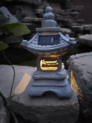 Japanese Style Outdoor Floor Courtyard  Resin Solar Lamp Palace Lanterns Landscape Lights Home Gardening Decoration Zen