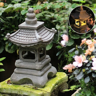 Japanese Style Outdoor Floor Courtyard  Resin Solar Lamp Palace Lanterns Landscape Lights Home Gardening Decoration Zen