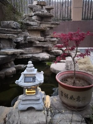 Japanese Style Outdoor Floor Courtyard  Resin Solar Lamp Palace Lanterns Landscape Lights Home Gardening Decoration Zen