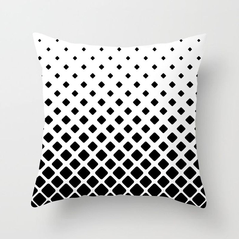 Geometric Cushion Cover Black and White Polyester Throw Pillow Case Striped Dotted Grid Triangular Geometric Art Cushion Cover