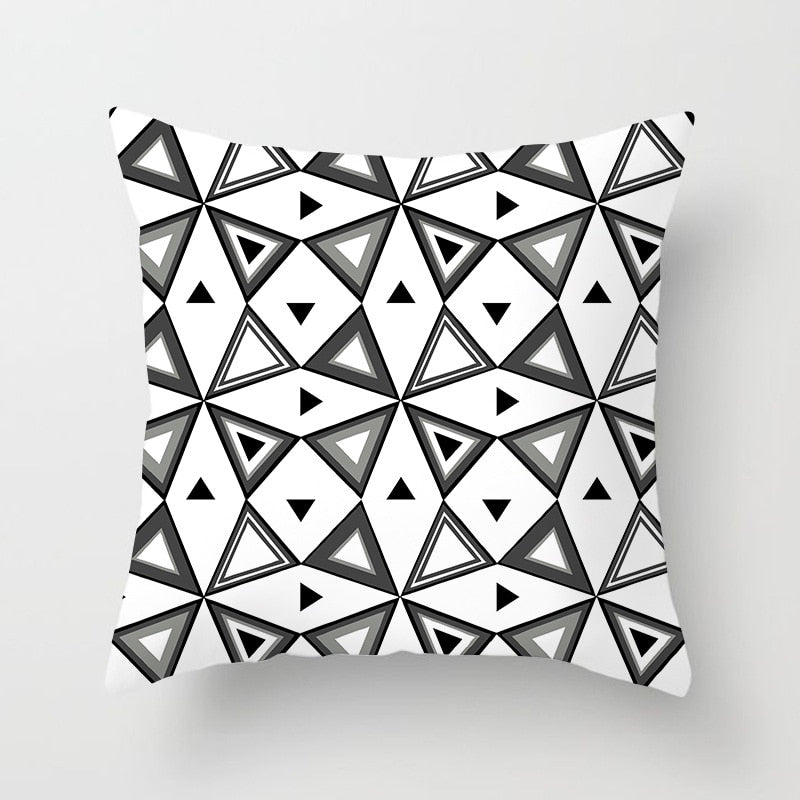 Geometric Cushion Cover Black and White Polyester Throw Pillow Case Striped Dotted Grid Triangular Geometric Art Cushion Cover