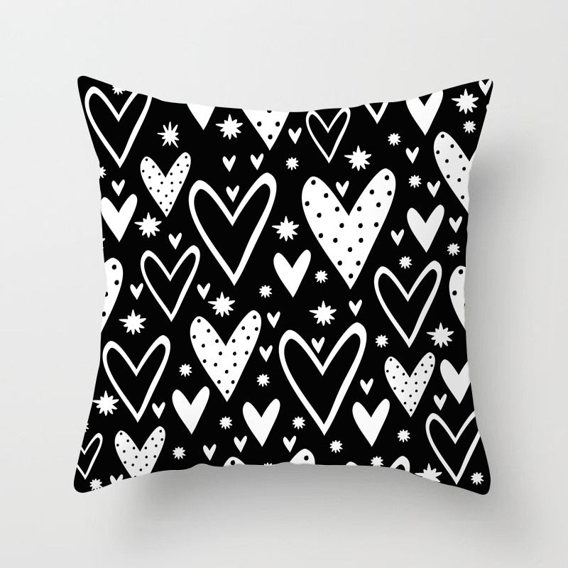 Geometric Cushion Cover Black and White Polyester Throw Pillow Case Striped Dotted Grid Triangular Geometric Art Cushion Cover