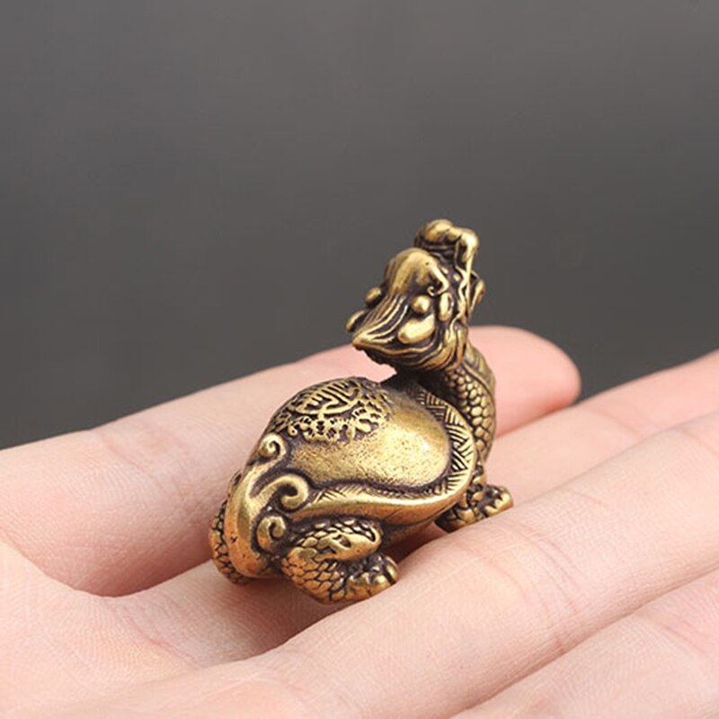 Pure Copper Chinese Dragon Turtle Lucky Desk Ornaments Vintage Brass Auspicious Animal Miniature Figurine Decorations Home Decor