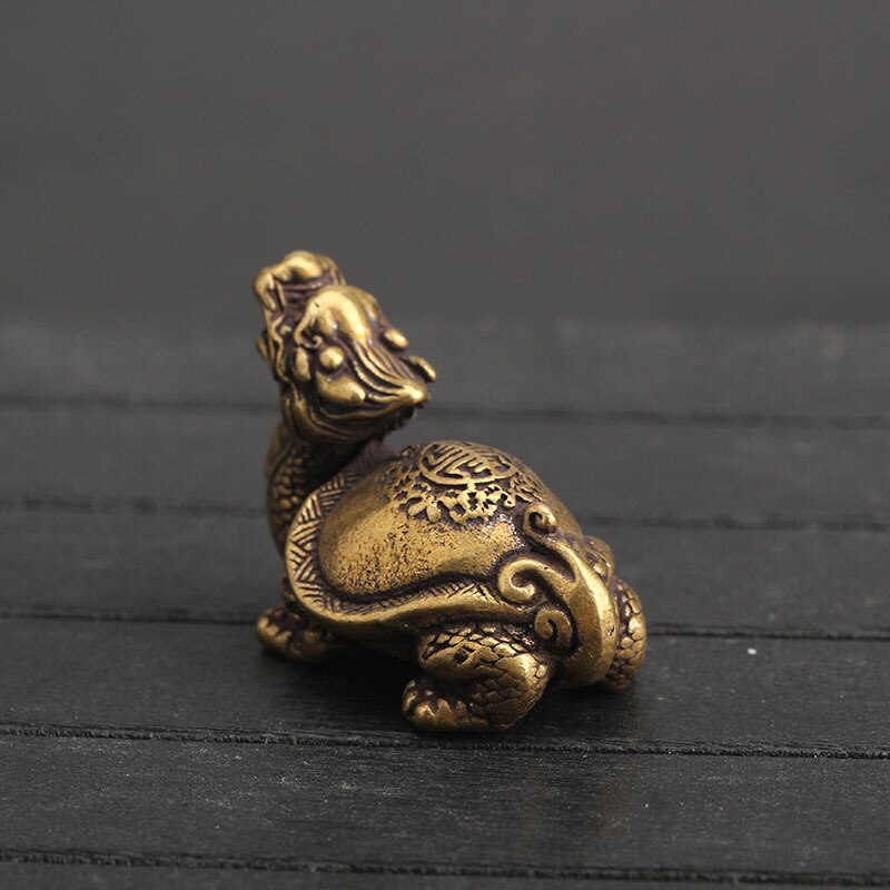 Pure Copper Chinese Dragon Turtle Lucky Desk Ornaments Vintage Brass Auspicious Animal Miniature Figurine Decorations Home Decor