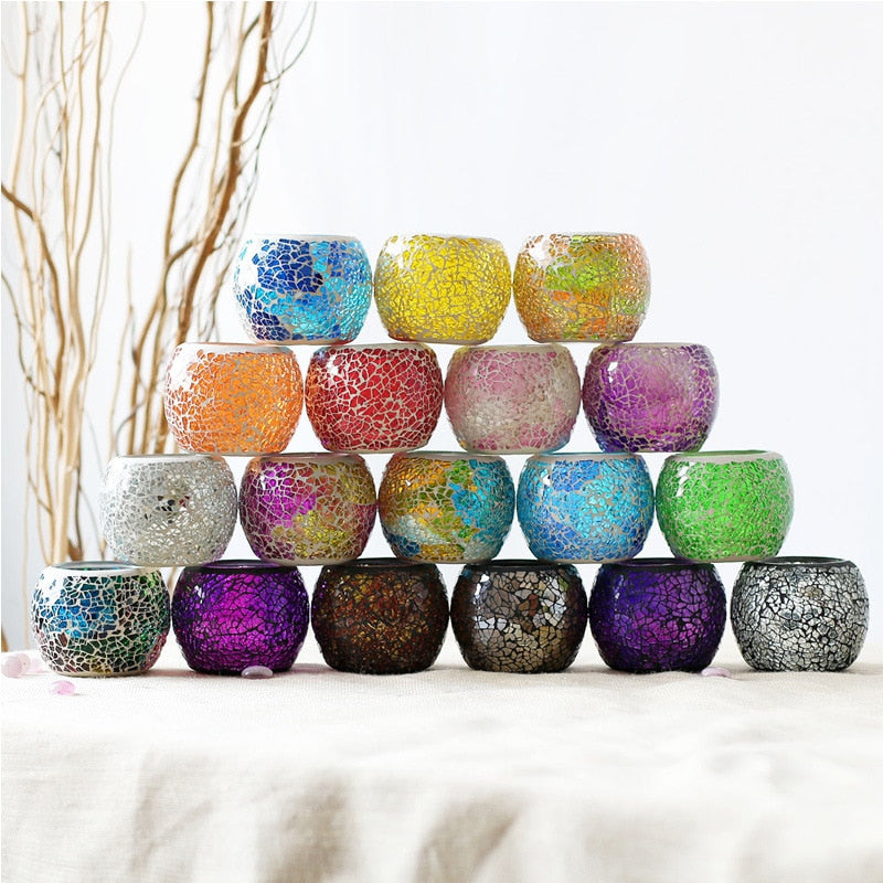 Wedding Party Dining Glass Bowl Candle Holder Tea Light Candelabra Mosaic Candle Cup Home Table Ornaments Romantic Candlestick