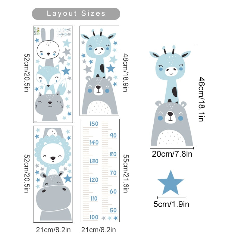 Cartoon Baby Height Measurement Lion Animals Wall Sticker Stars Vinyl Children Nursery Art Decals for Kids Room Home Decoration