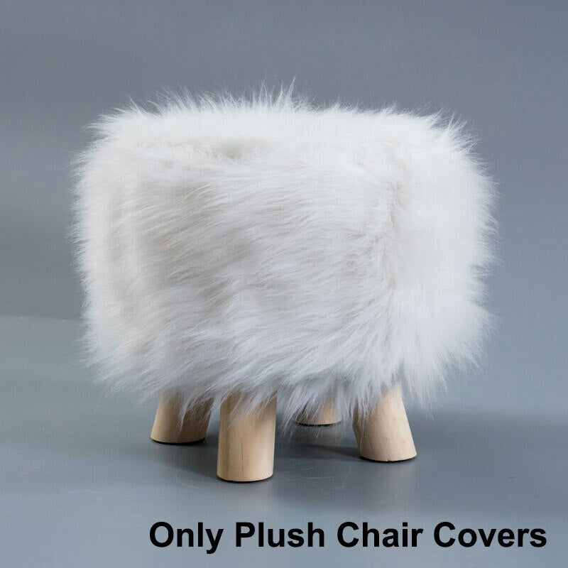 Plush Fabric Ottoman Cover Footrest Covers Artificial Wool Soft Sheepskin Chair Covers Footstool Protector Covers Without Stool