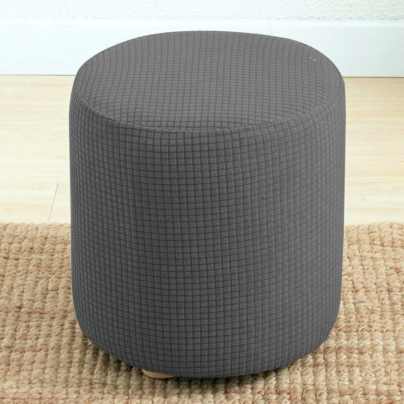 Round Shape Footstool Cover Seat Cover Covering Chair Cushion Polyester Elastic Check Ottoman Covers Living Room Chair Covers