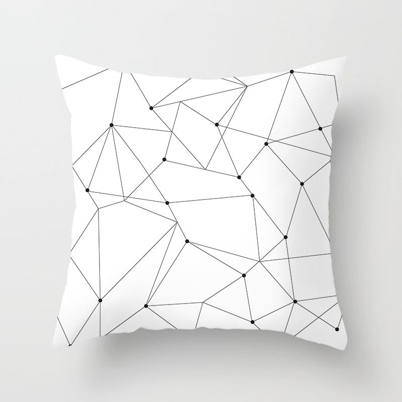 Geometric Cushion Cover Black and White Polyester Throw Pillow Case Striped Dotted Grid Triangular Geometric Art Cushion Cover