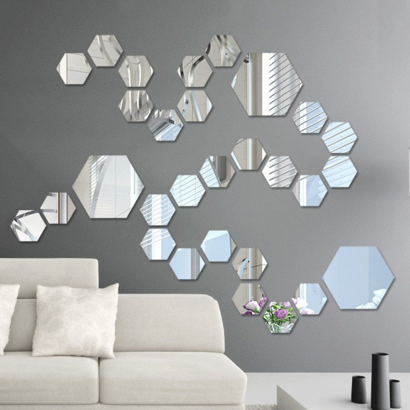 3D Hexagon Acrylic Mirror Wall Stickers DIY Art Wall Decor Stickers Living Room Mirrored Sticker Gold Home Decor wall decor living room modern decor styles modern home room design modern home styling