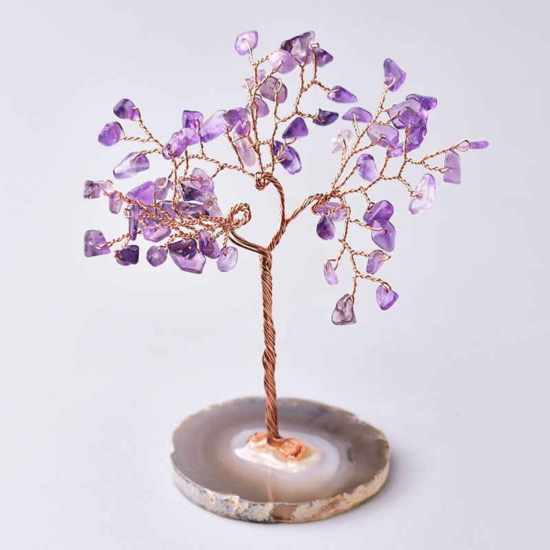 Natural Crystal Lucky Tree Amethyst Rose Quartz Handmade Tree Decoration Agate Slices Stone Mineral Ornaments Office decor gift