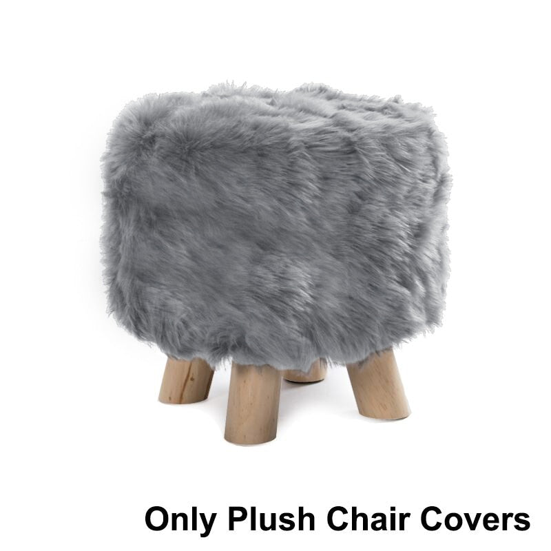 Plush Fabric Ottoman Cover Footrest Covers Artificial Wool Soft Sheepskin Chair Covers Footstool Protector Covers Without Stool