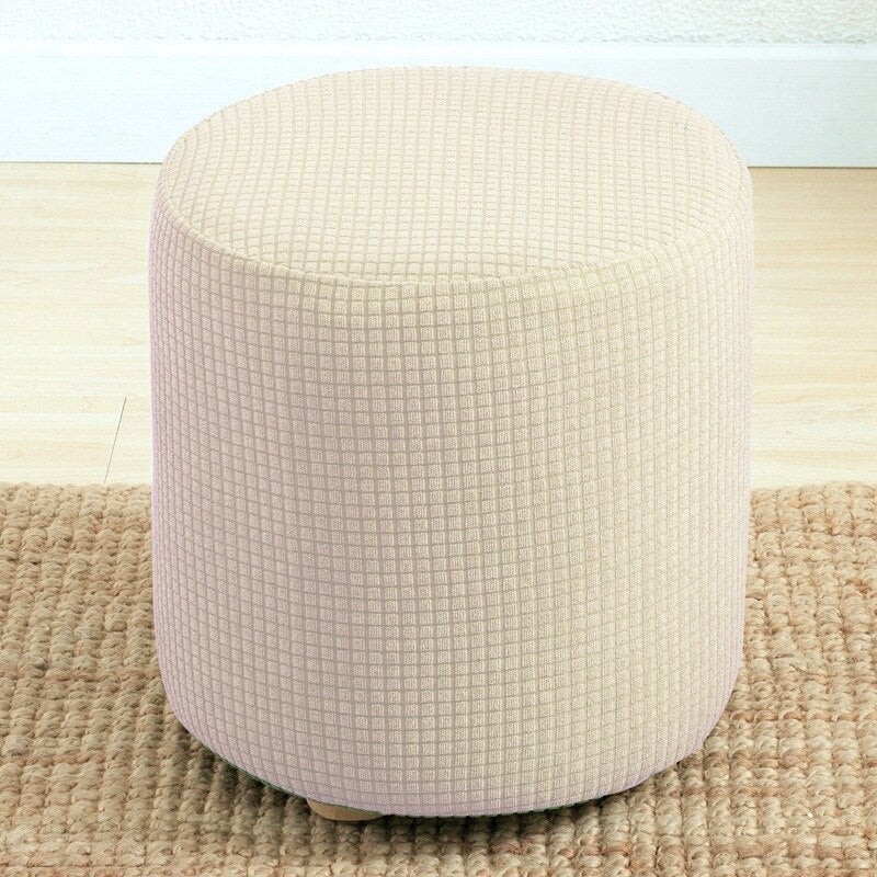 Round Shape Footstool Cover Seat Cover Covering Chair Cushion Polyester Elastic Check Ottoman Covers Living Room Chair Covers