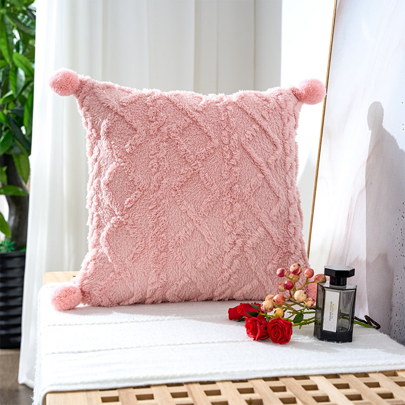 Pillowcase Decorative Home Pillows White Pink Retro Fluffy Soft