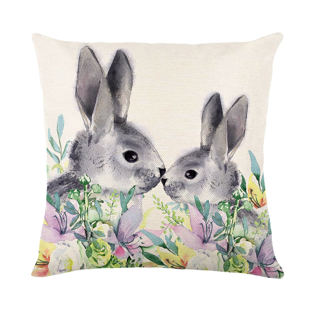 Spring Easter Home Decor Cushion Cover Flowers Bunny Eggs Printed Pillow Cover Easter Decorations Square Linen Throw Pillowcase