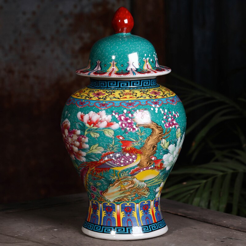 Green Ginger Jar Red Flower And Bird Retro Palace