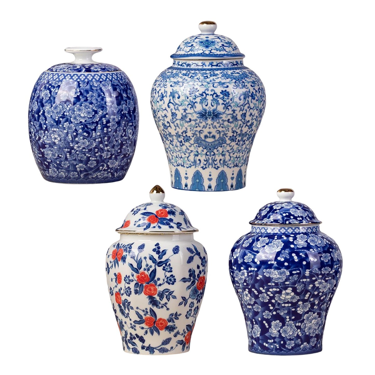 Chinese Porcelain Ginger Jar Handicraft Temple Jar with Lid Tea Storage for Restaurant Party Living Room Ornament