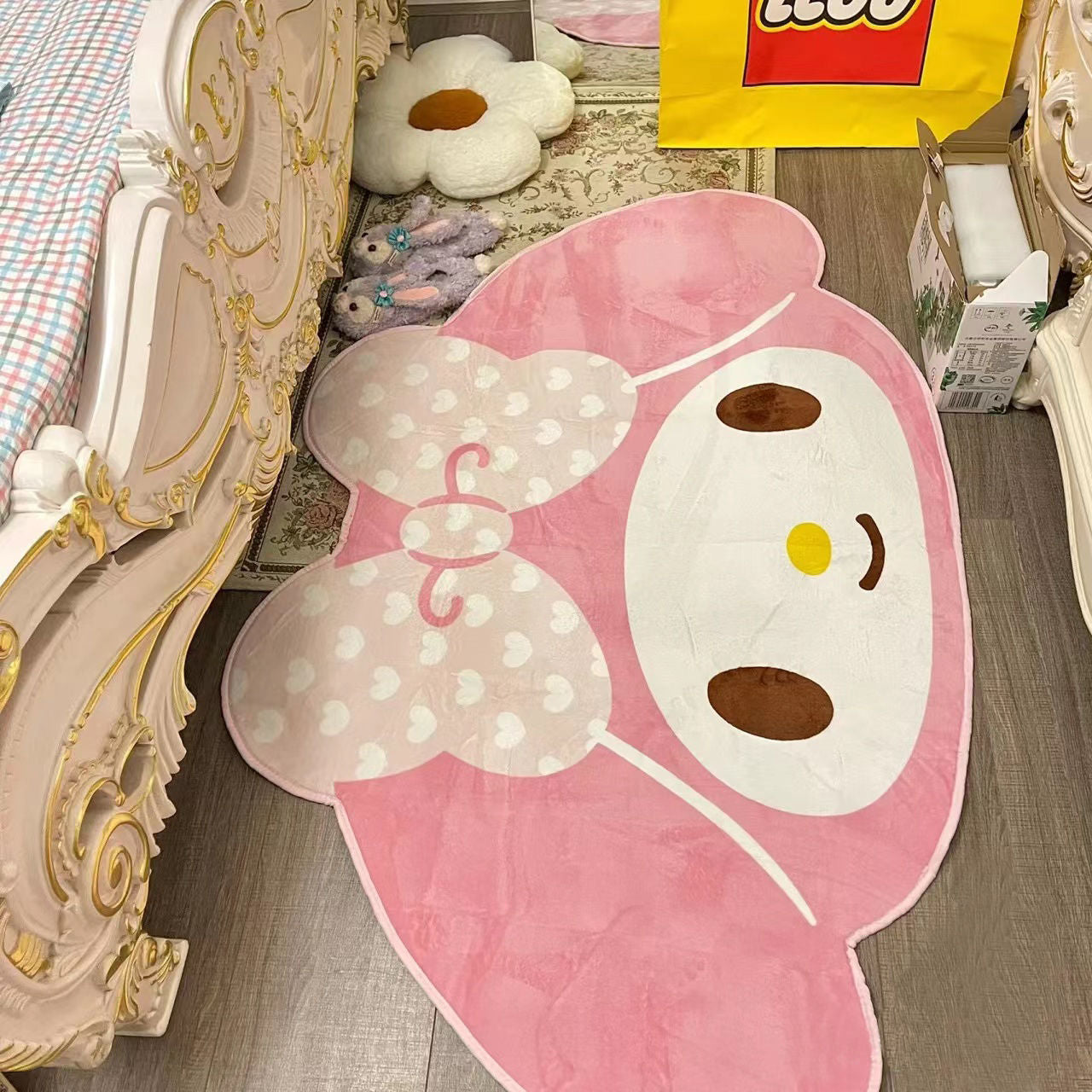 My Melody Carpet Super Soft Cute Cartoon Kittie Bedroom Mats Soft Children Area Rugs Kawaii Carpet Double Sided Fuzzy Blanket