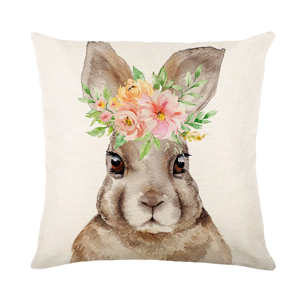 Spring Easter Home Decor Cushion Cover Flowers Bunny Eggs Printed Pillow Cover Easter Decorations Square Linen Throw Pillowcase