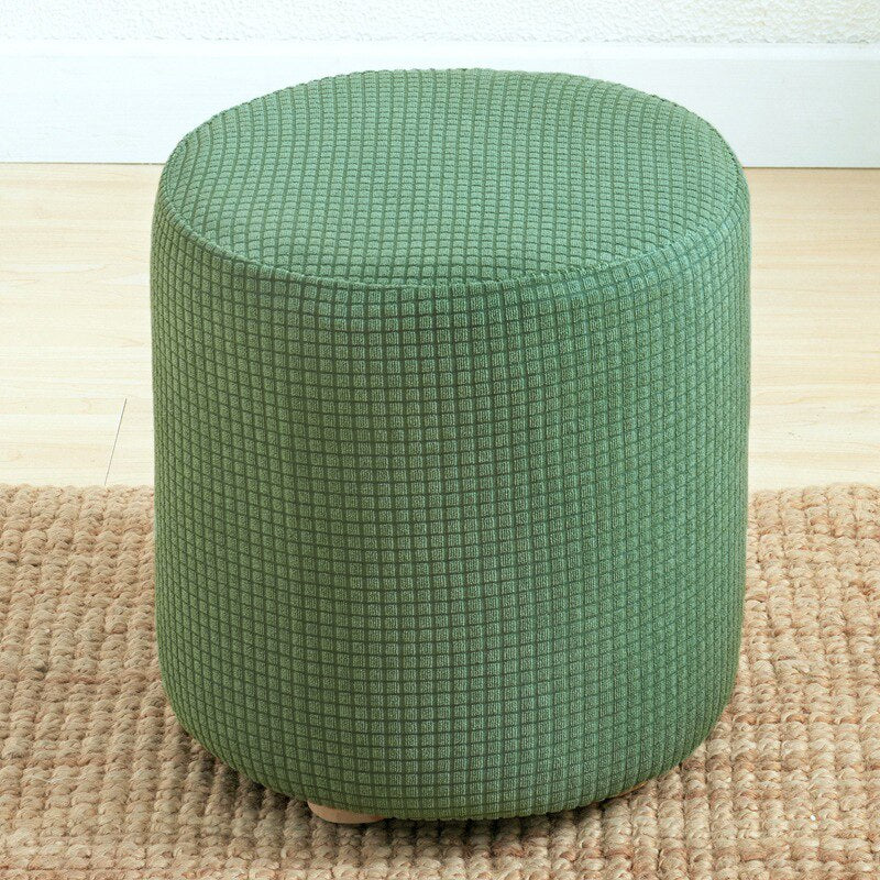 Round Shape Footstool Cover Seat Cover Covering Chair Cushion Polyester Elastic Check Ottoman Covers Living Room Chair Covers