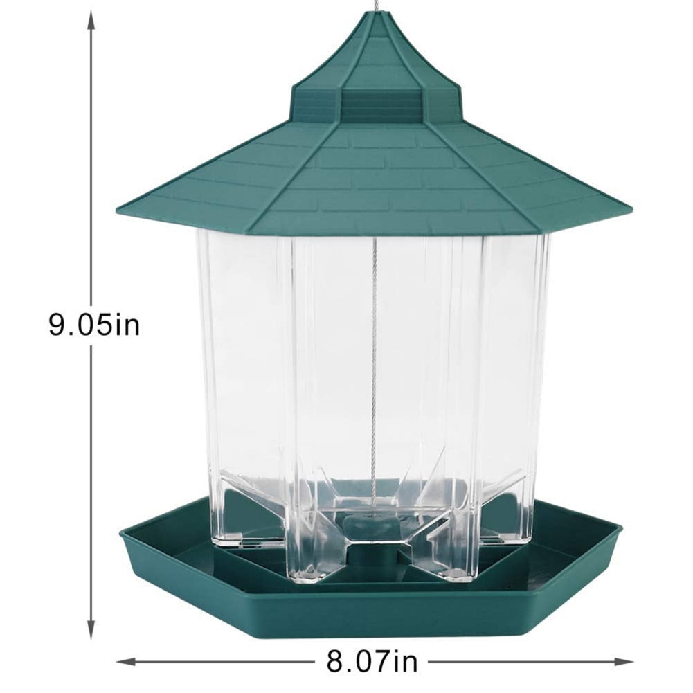 Rewrite this product title for better SEO performance between 70-90 characters and show the the new title directly: Waterproof Gazebo Hanging Wild Bird Feeder Outdoor Container With Hang Rope Feeding House Type Bird Feeder Aves Decor.