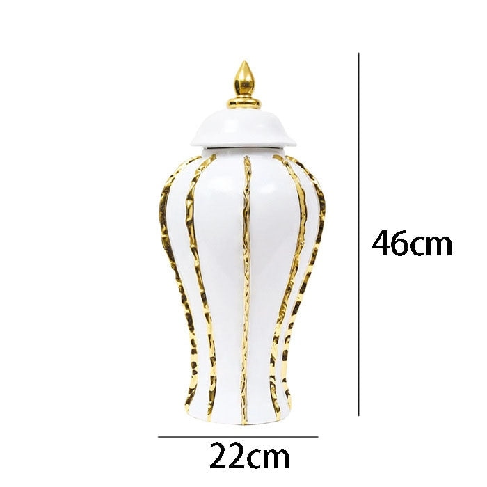 Upscale Gold Plated Ceramic Vase Home Accessories Decorative Jars European Classical Dining Table Decor Desktop Flower Vases