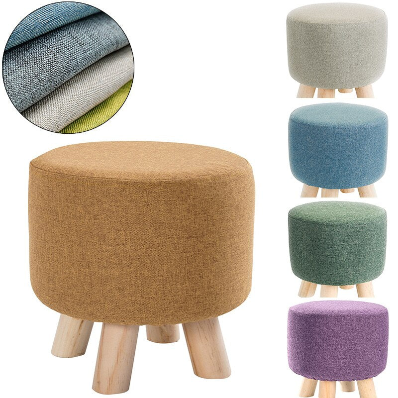 Round Stool Cover Cotton Linen Ottoman Footstool Protector Elastic Footstool Slipcover for Living Room Home Decor Housse De Pouf