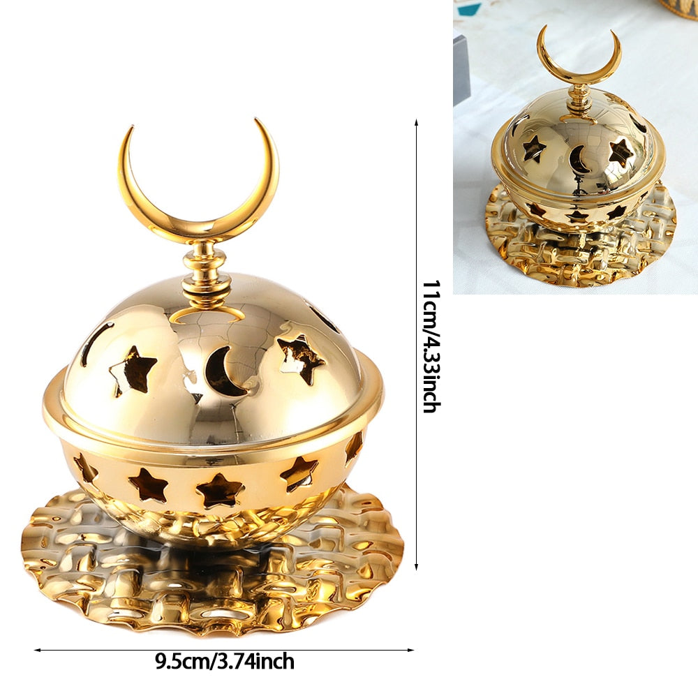 EID Mubarak Metal Dessert Nuts Tray Incense Burner  Islam Muslim Festival Party Ornaments Star Moon Ramadan Decorations for Home