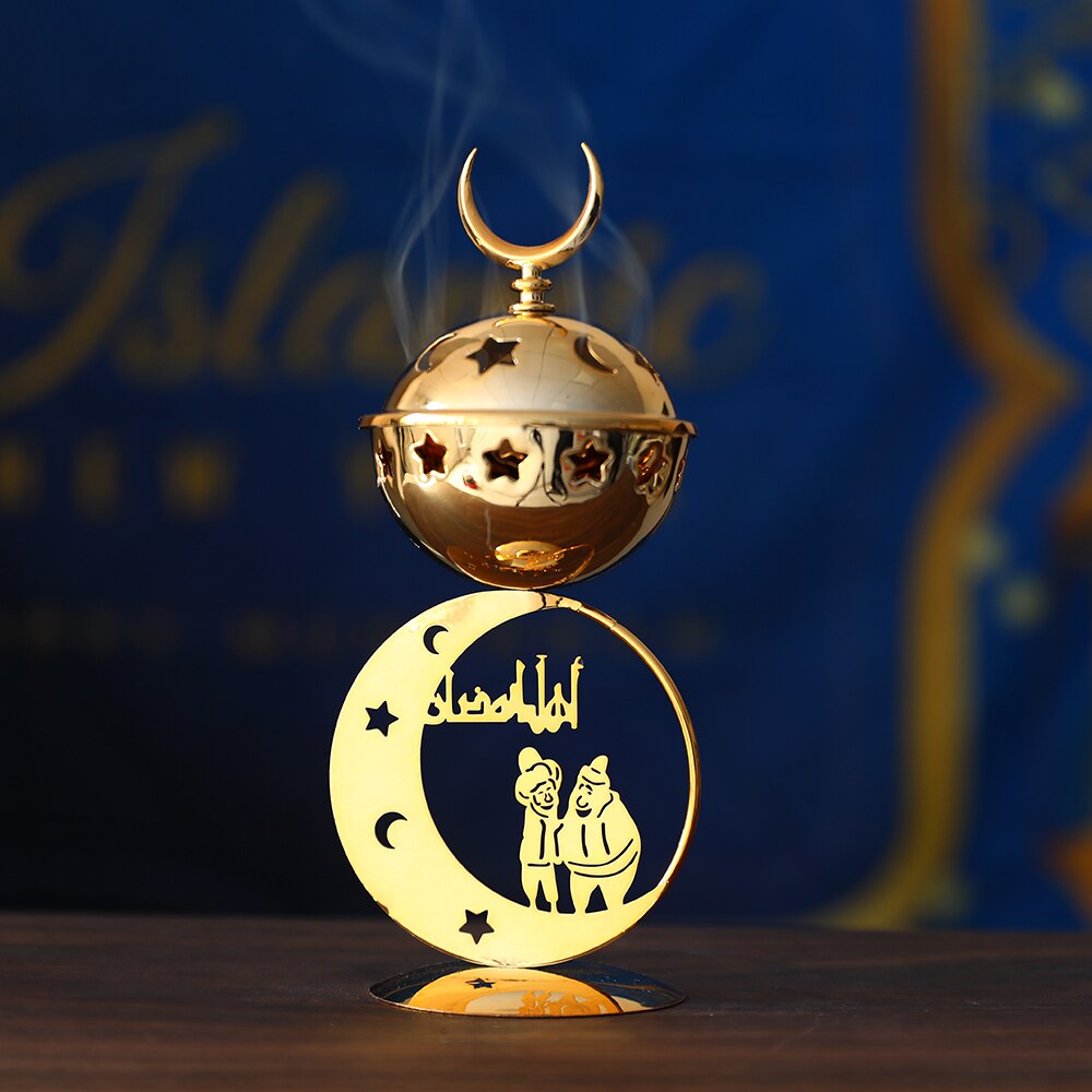 EID Mubarak Metal Dessert Nuts Tray Incense Burner  Islam Muslim Festival Party Ornaments Star Moon Ramadan Decorations for Home