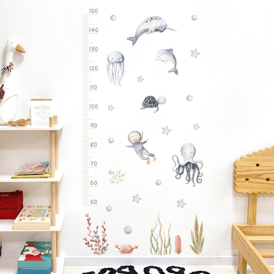 Cartoon Baby Height Measurement Lion Animals Wall Sticker Stars Vinyl Children Nursery Art Decals for Kids Room Home Decoration