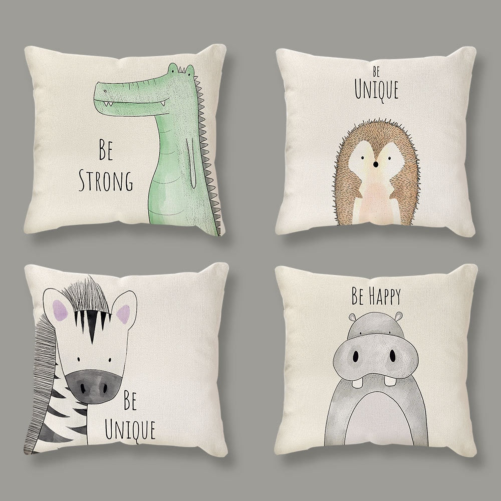 Cartoon Animal Linen Pillowcase Home Decor Throw Pillow Covers Cotton Throw Cushion Case for Sofa Couch