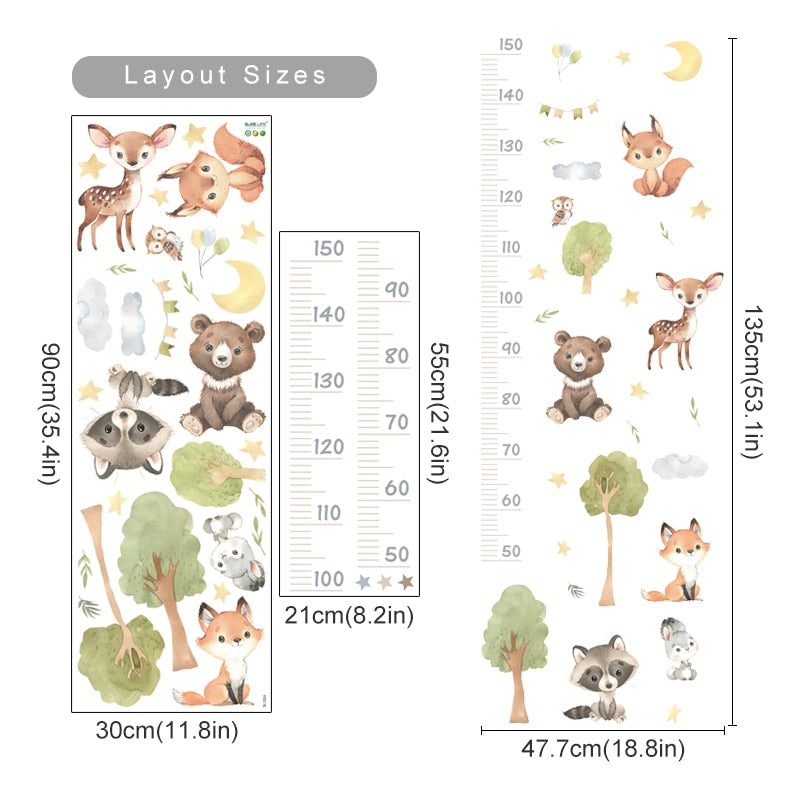 Cartoon Baby Height Measurement Lion Animals Wall Sticker Stars Vinyl Children Nursery Art Decals for Kids Room Home Decoration