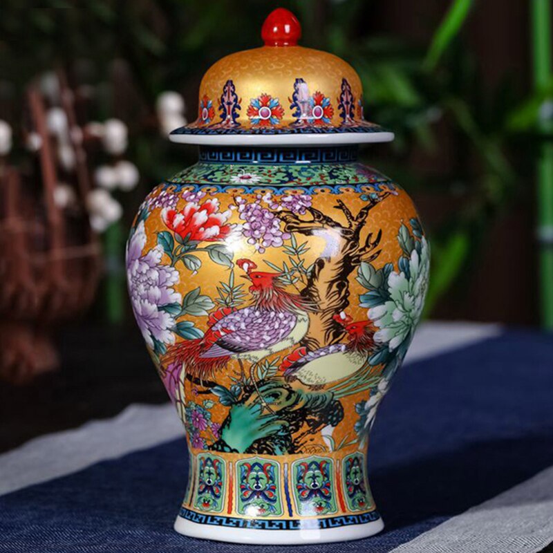 Green Ginger Jar Red Flower And Bird Retro Palace