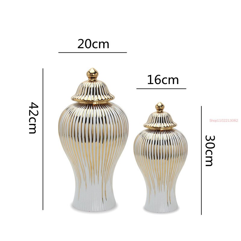 1pc Ceramic Ginger Jar Golden Stripes Decorative General Jar Vase Porcelain Storage Tank with Lid Handicraft Home Decoration wall decor living room modern decor styles modern home room design modern home styling