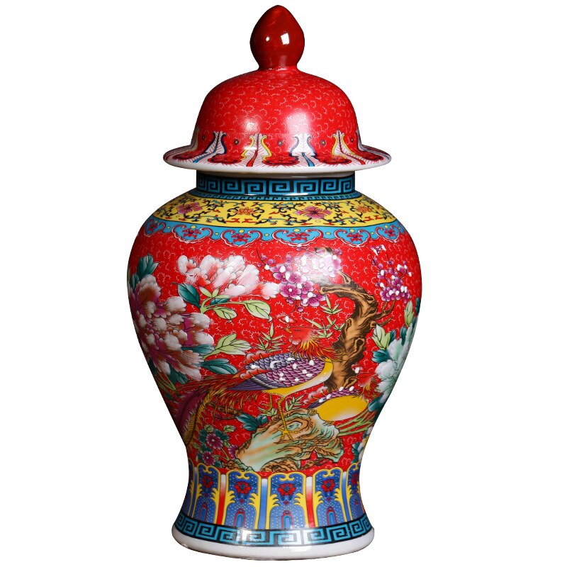 Green Ginger Jar Red Flower And Bird Retro Palace