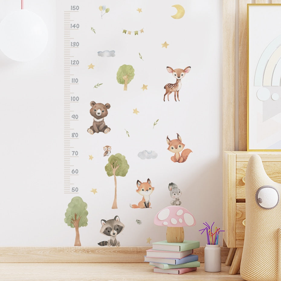 Cartoon Baby Height Measurement Lion Animals Wall Sticker Stars Vinyl Children Nursery Art Decals for Kids Room Home Decoration