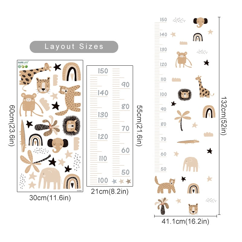 Cartoon Baby Height Measurement Lion Animals Wall Sticker Stars Vinyl Children Nursery Art Decals for Kids Room Home Decoration